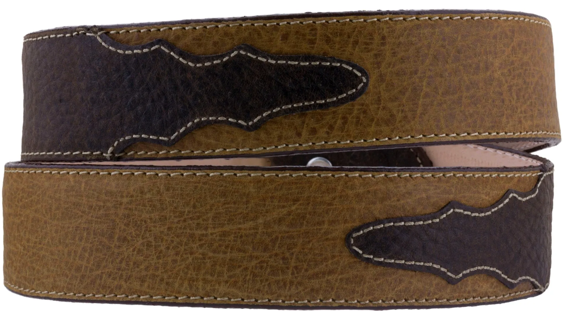 Light Brown Western Cowboy Belt Two Tone Leather - Rodeo Buckle