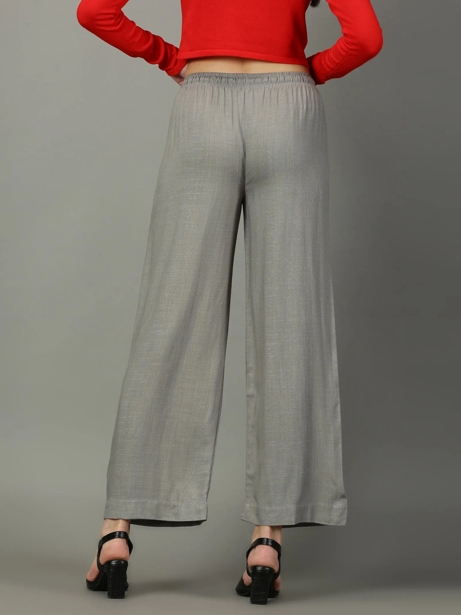 Light Grey Solid Slub Palazzos