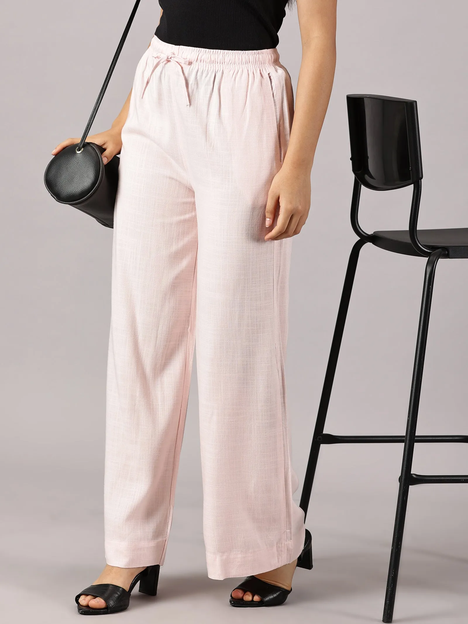 Light Pink Solid Slub Palazzos