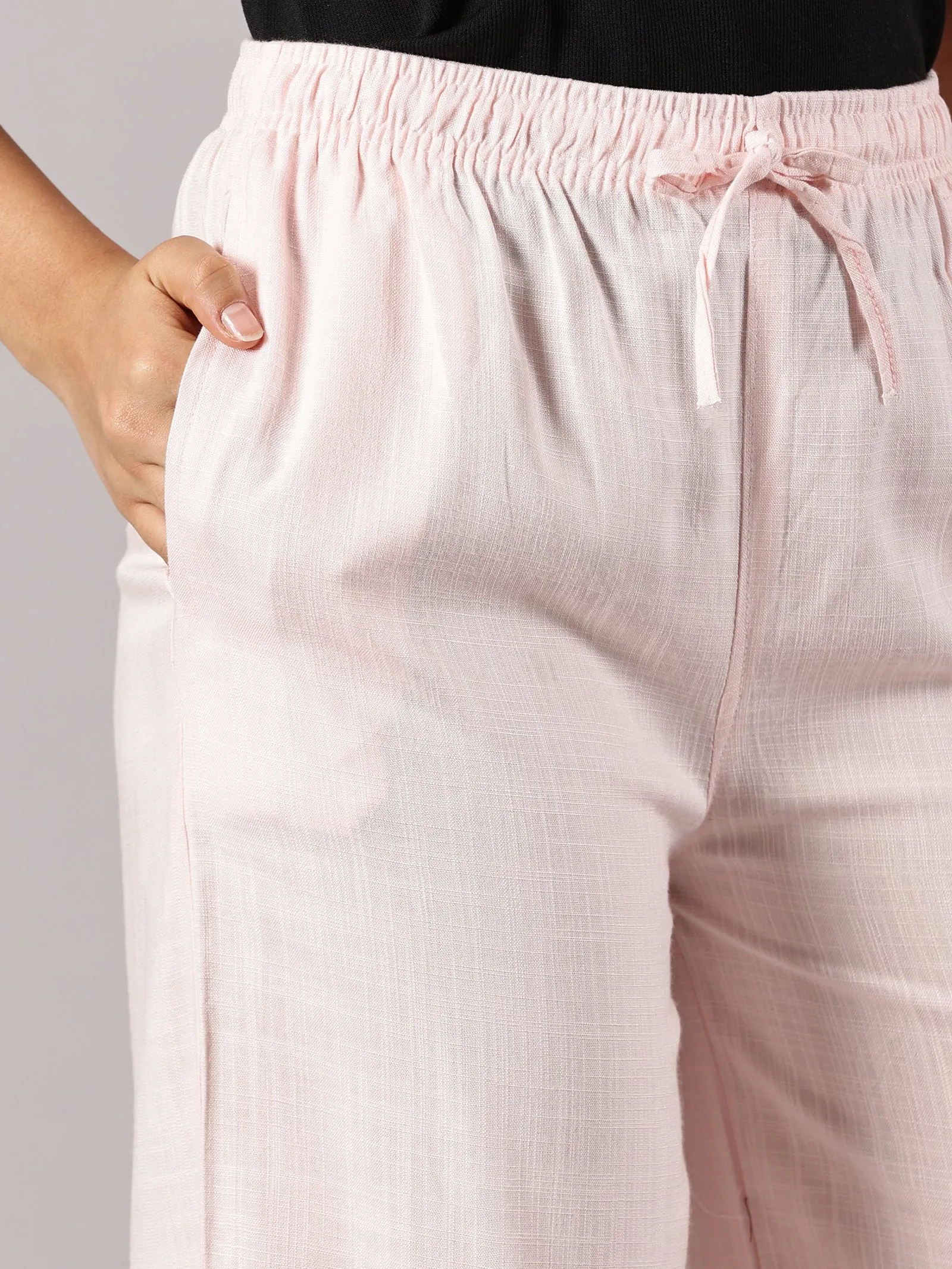 Light Pink Solid Slub Palazzos