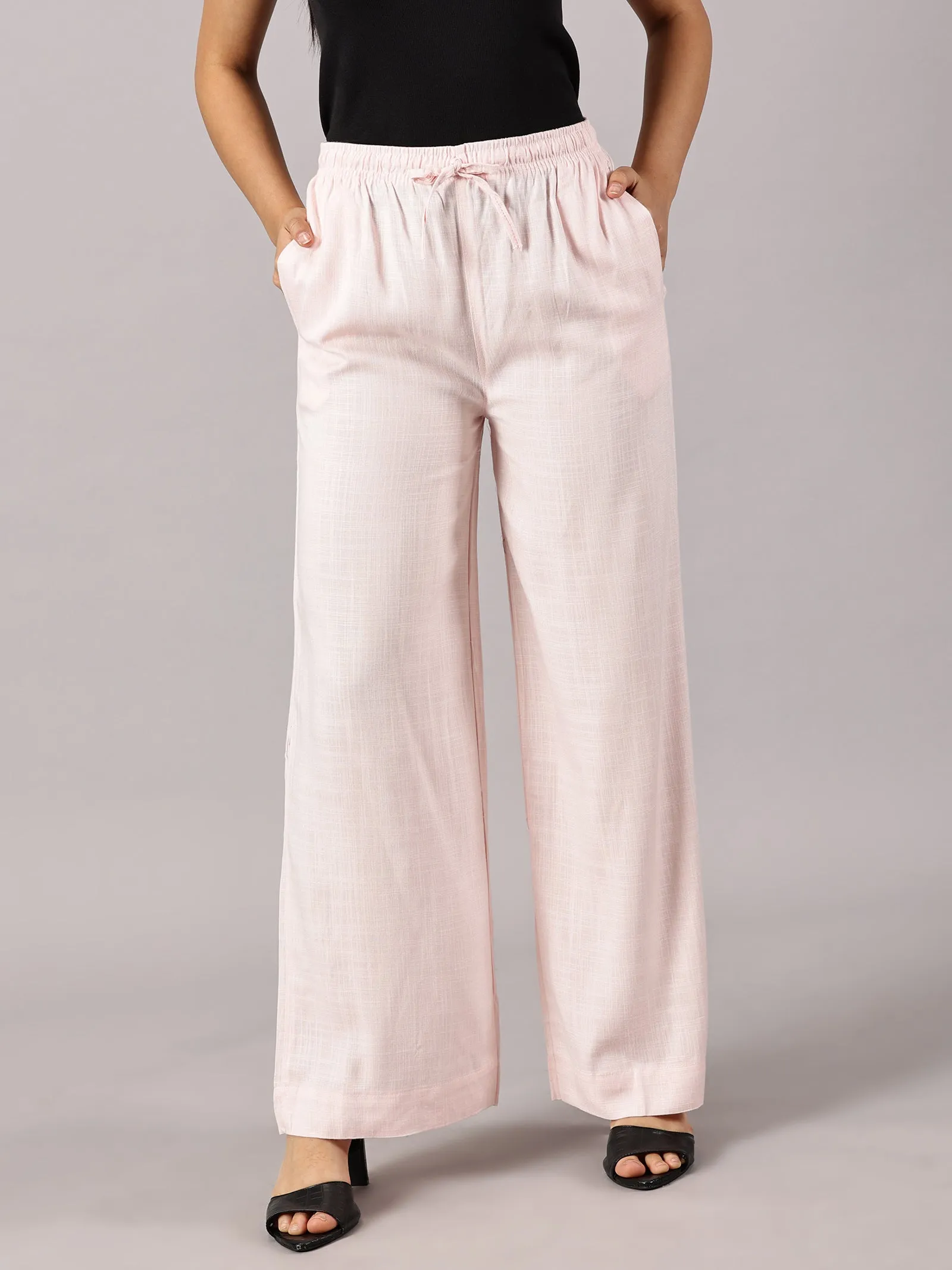 Light Pink Solid Slub Palazzos