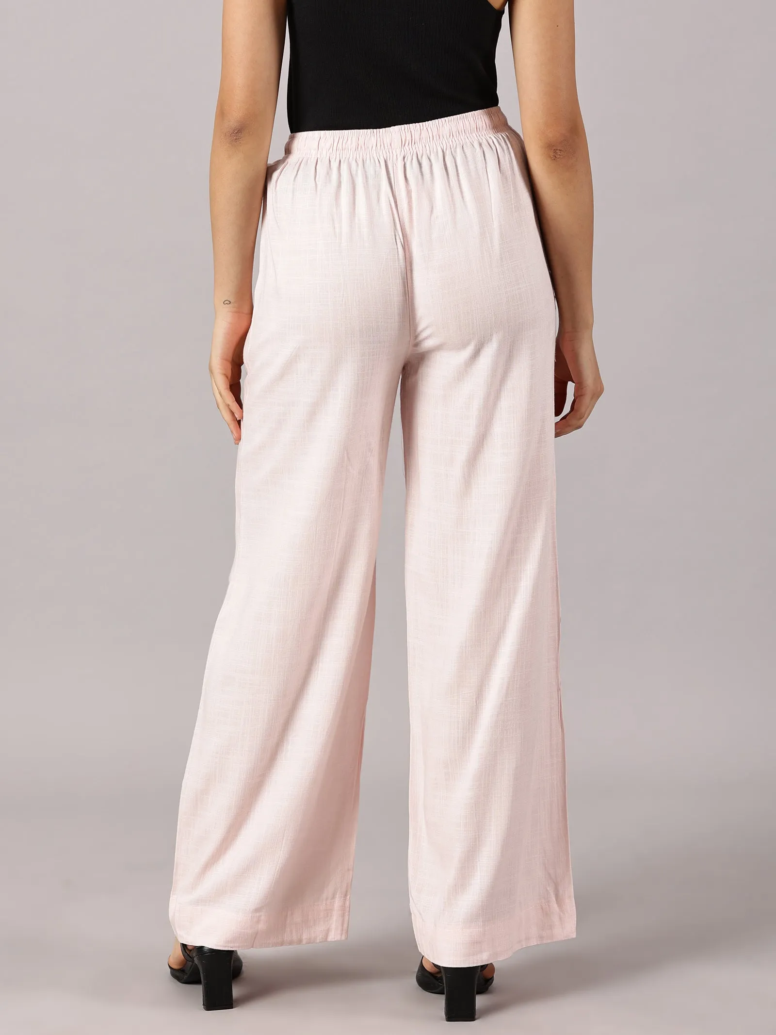 Light Pink Solid Slub Palazzos