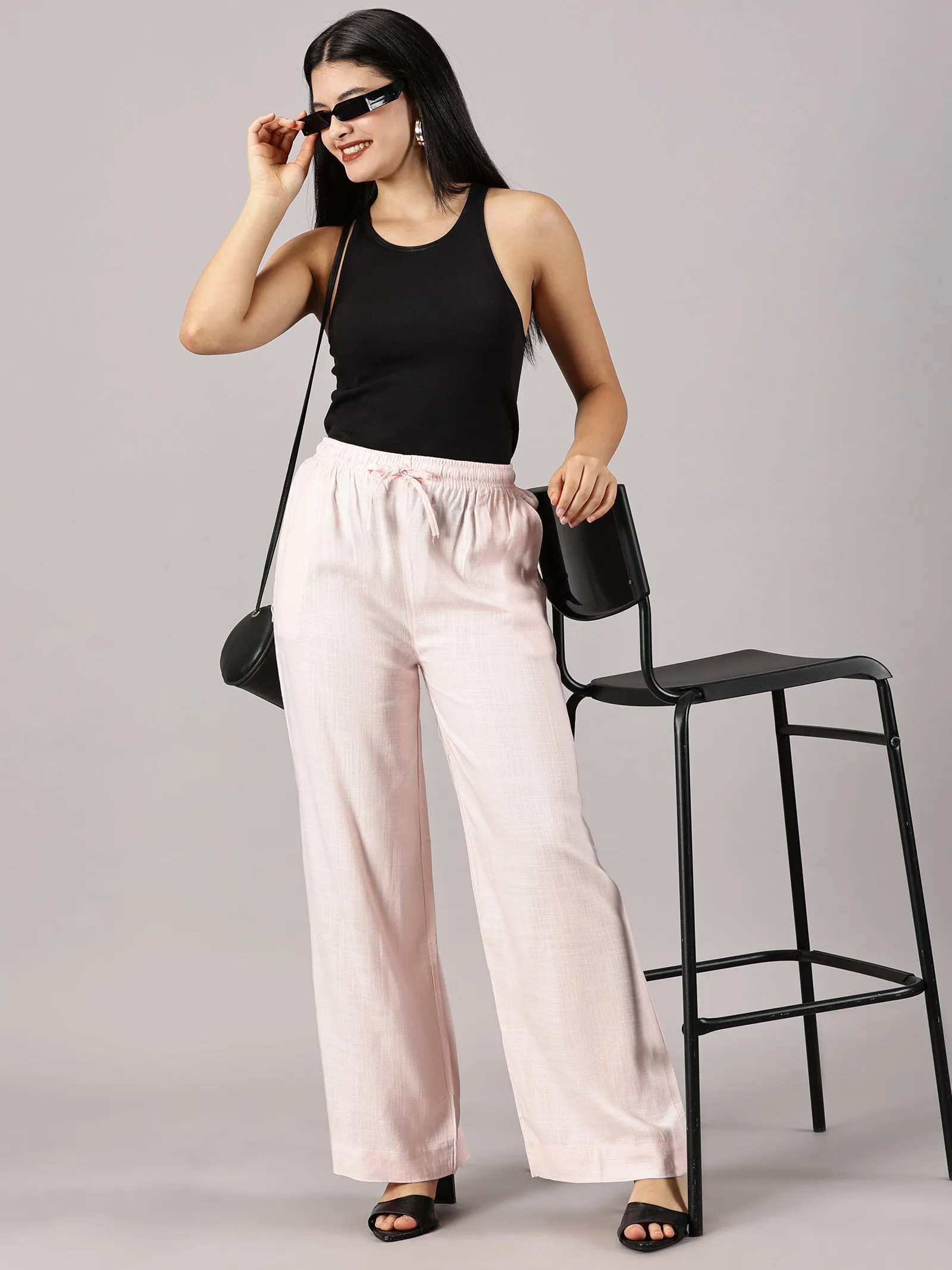 Light Pink Solid Slub Palazzos