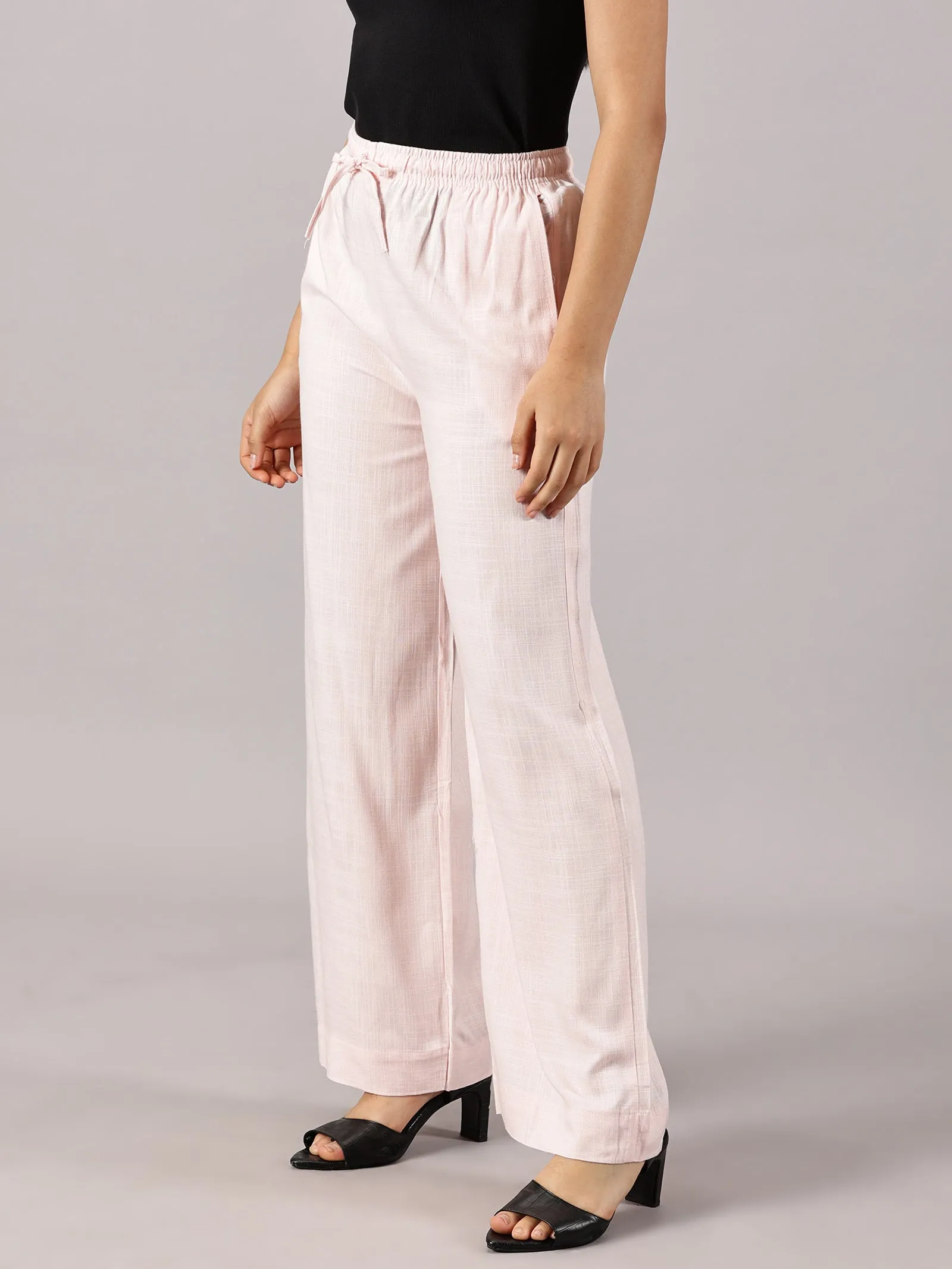 Light Pink Solid Slub Palazzos