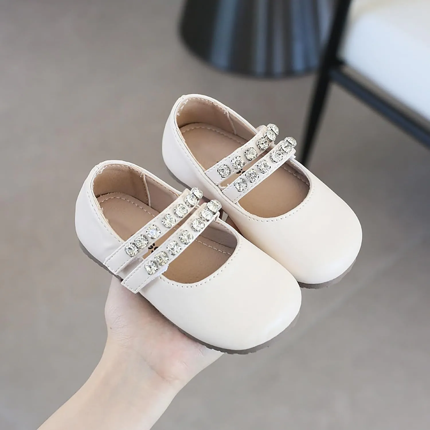 Little Girls Mary Jane Dress Shoes Pearl Toddler Girls Patent Leather Flats for Wedding Party School