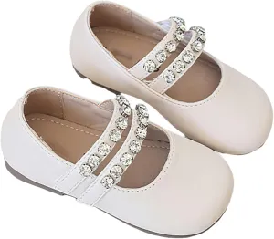 Little Girls Mary Jane Dress Shoes Pearl Toddler Girls Patent Leather Flats for Wedding Party School
