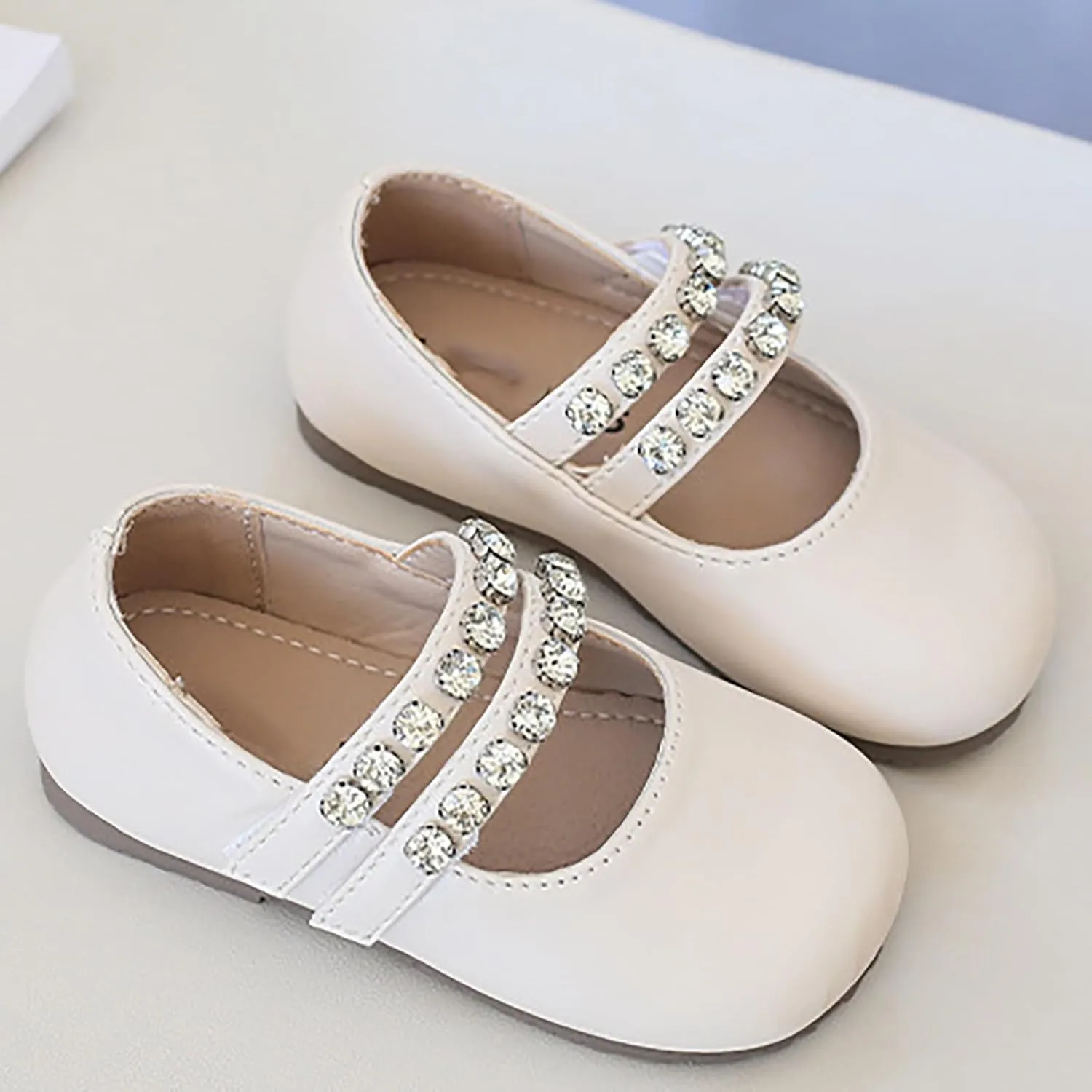 Little Girls Mary Jane Dress Shoes Pearl Toddler Girls Patent Leather Flats for Wedding Party School