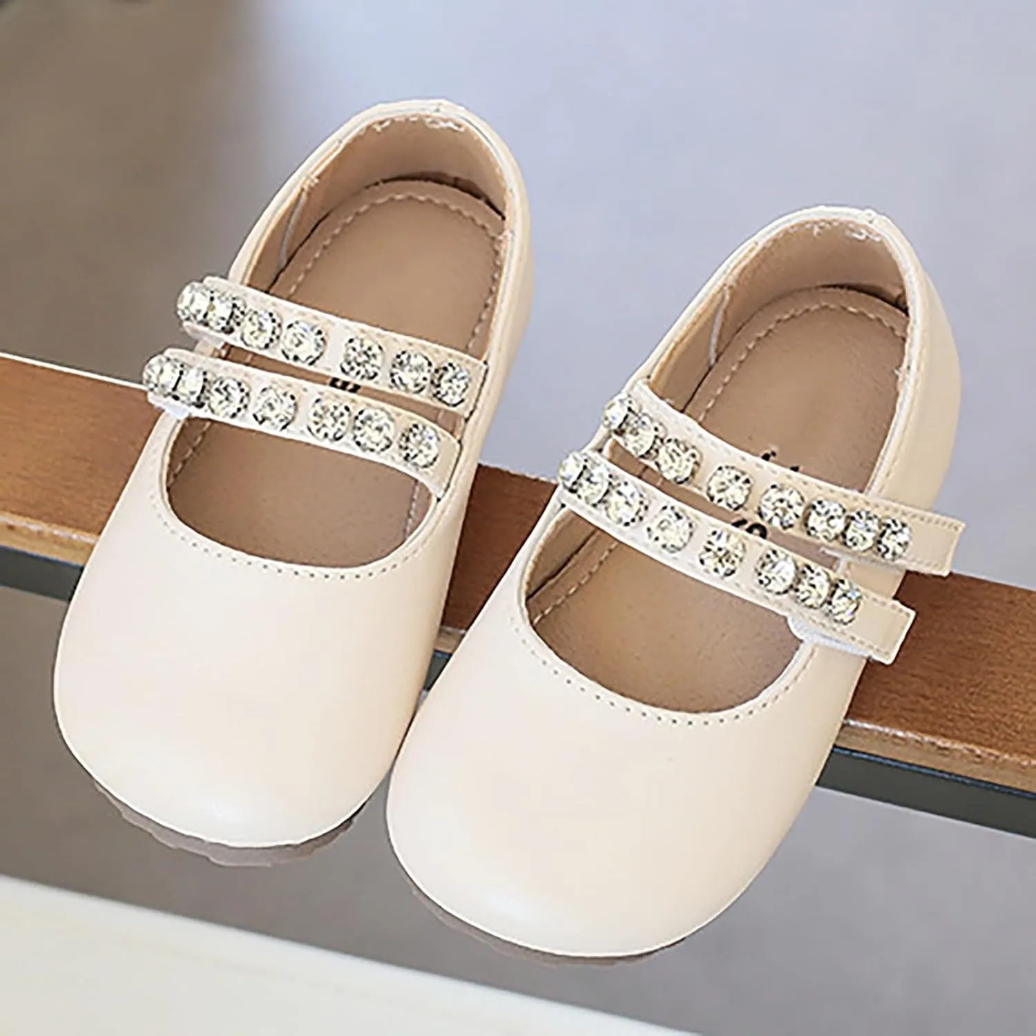 Little Girls Mary Jane Dress Shoes Pearl Toddler Girls Patent Leather Flats for Wedding Party School