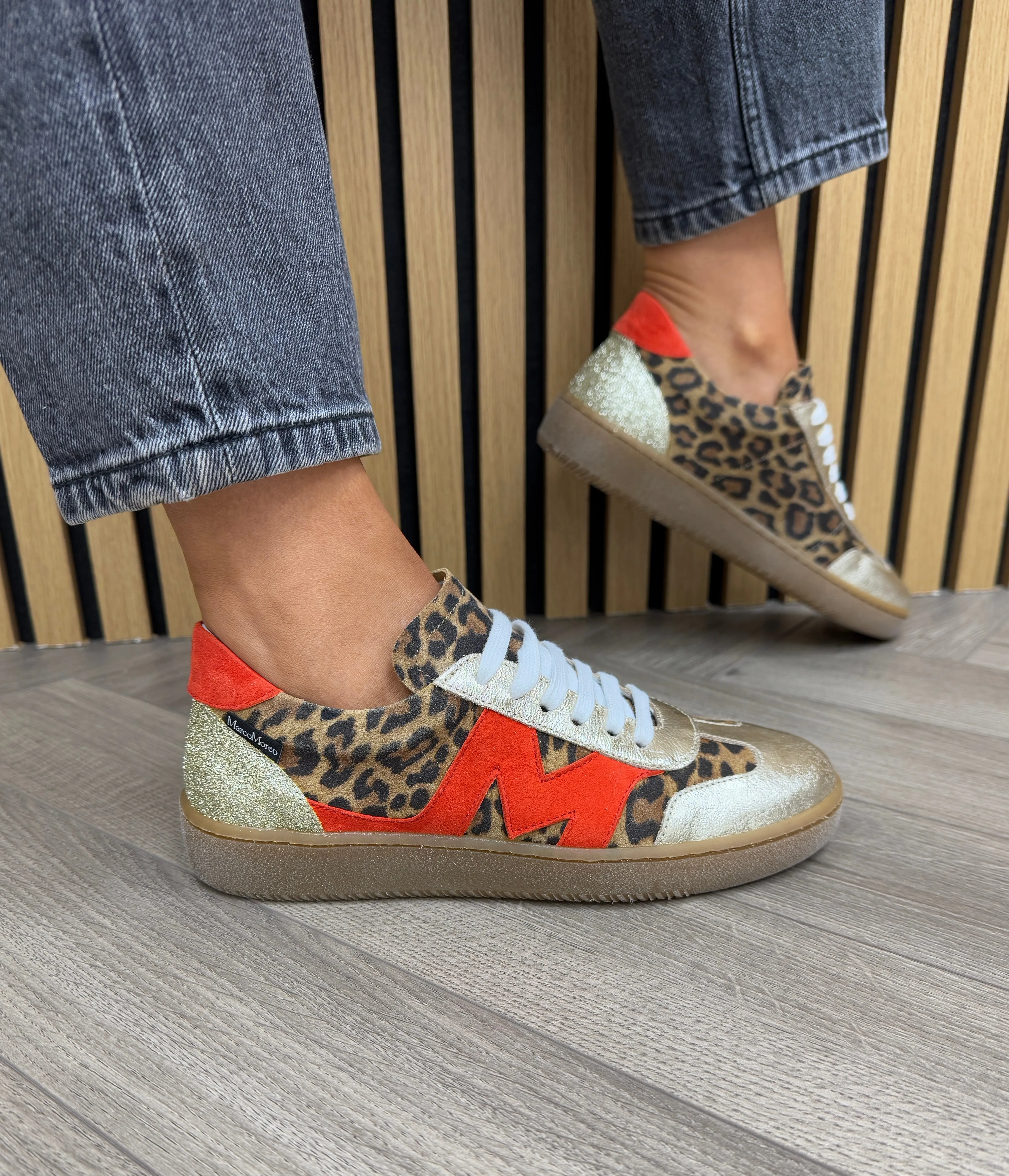 Marco Moreo Leopard Gum Sole Trainer with Gold and Orange Inserts M660JPLL - Stampa Leopard (MM4)