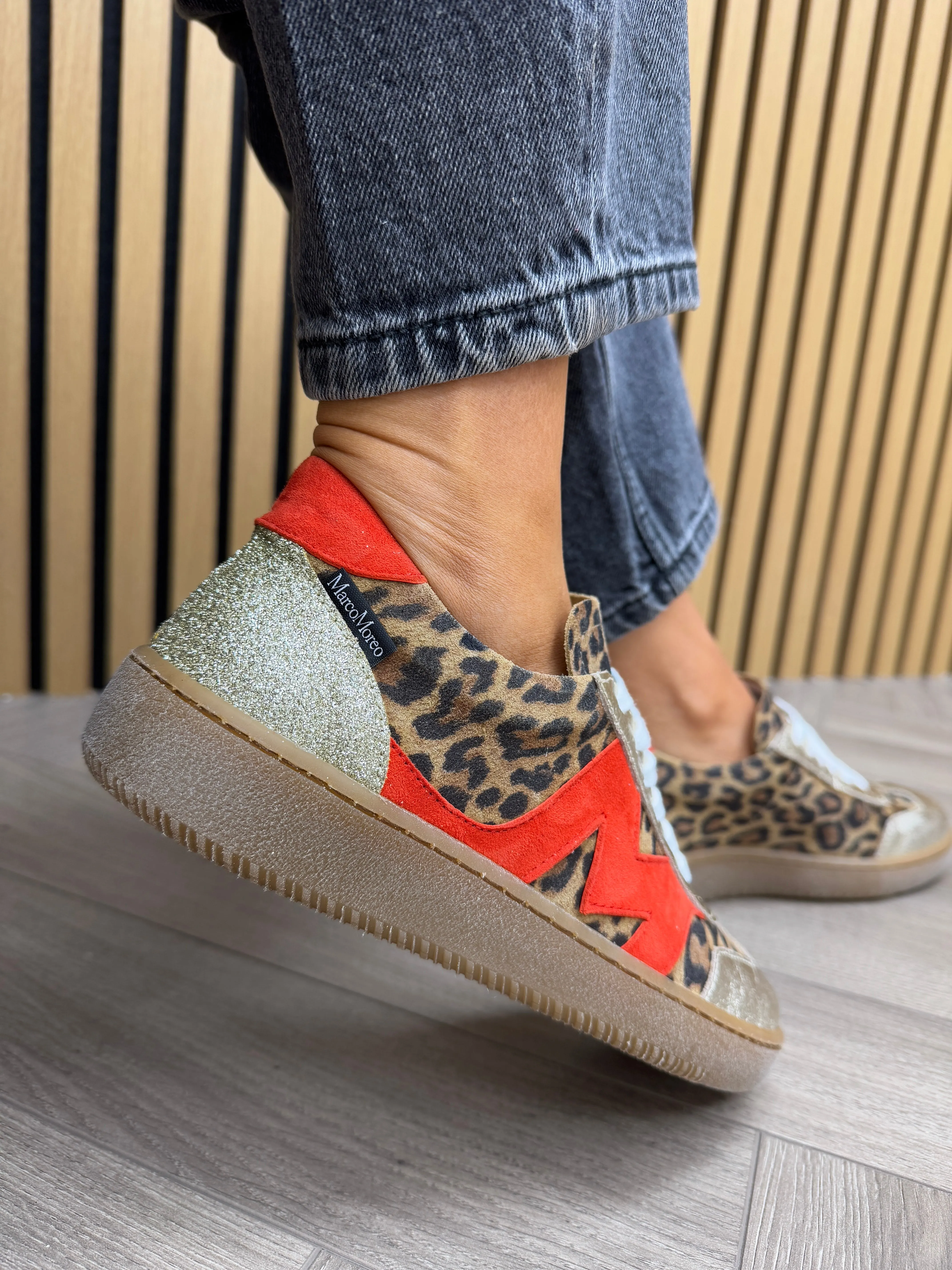Marco Moreo Leopard Gum Sole Trainer with Gold and Orange Inserts M660JPLL - Stampa Leopard (MM4)