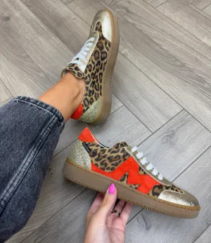 Marco Moreo Leopard Gum Sole Trainer with Gold and Orange Inserts M660JPLL - Stampa Leopard (MM4)