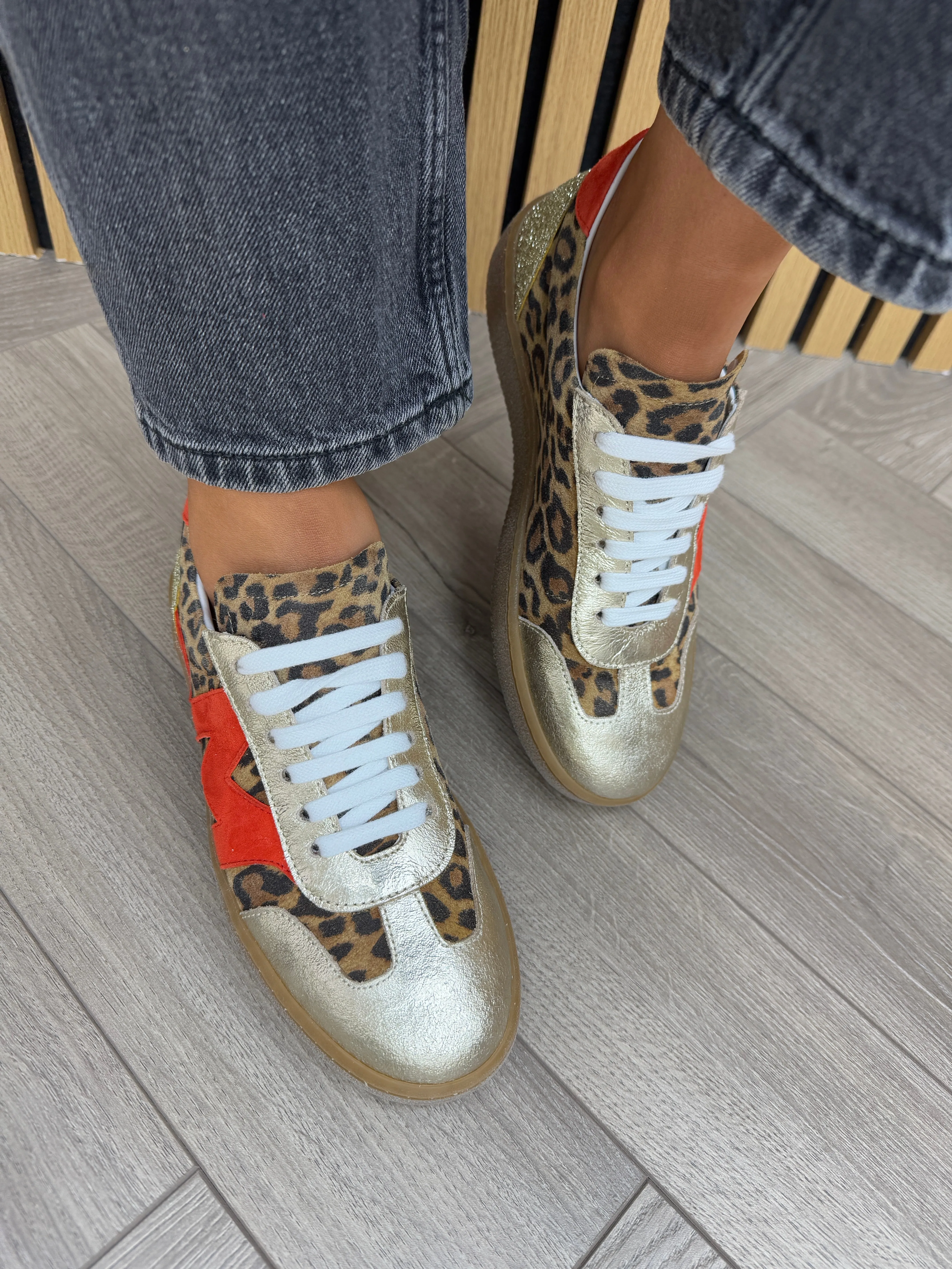 Marco Moreo Leopard Gum Sole Trainer with Gold and Orange Inserts M660JPLL - Stampa Leopard (MM4)