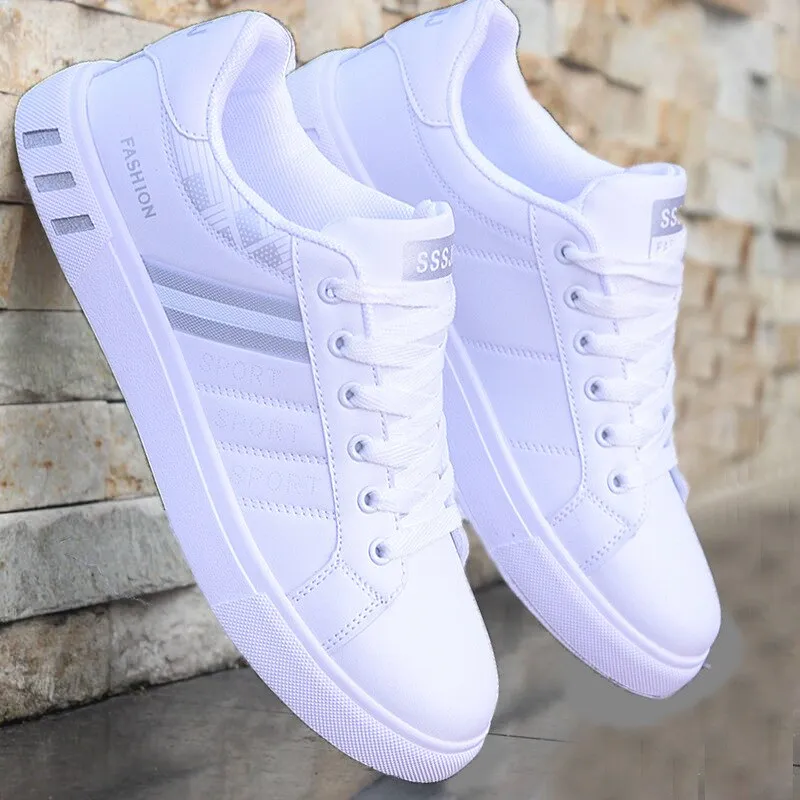 Men Vulcanize Shoes Soft Comfortable Leather Shoes Men Cheap White