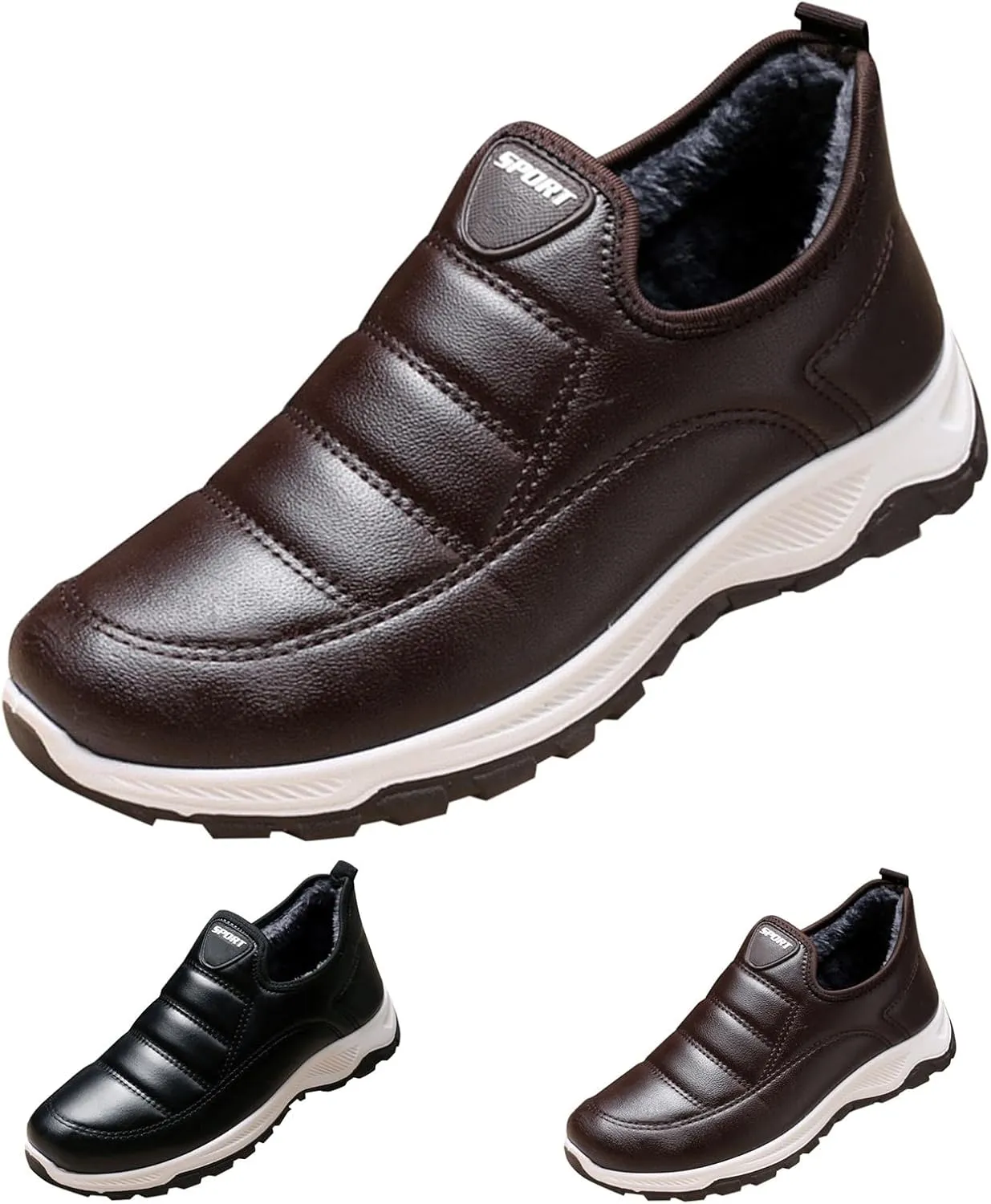 Men Work Boots with Zipper Hiking Sneakers Shoes with Fur Lined Womens Safety Shoes Wide Width Lightweight Outdoor Botas Mid Ankle Work Casual Hike Grounded Footwear
