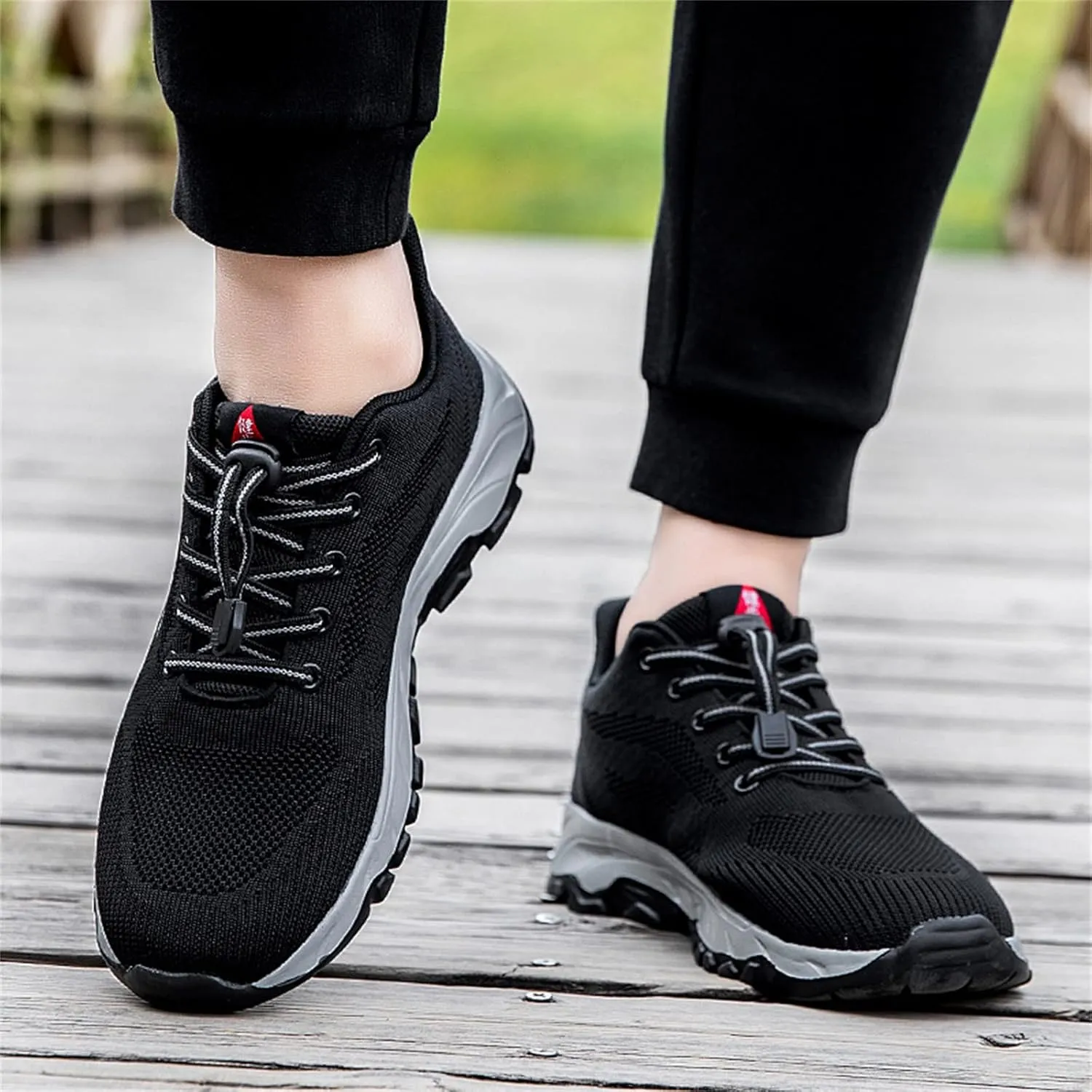 Men's Lightweight Cushion Sneakers Breathable Elastic Fly Woven Mesh Sneaker Non Slip Work Sport Shoes for Men