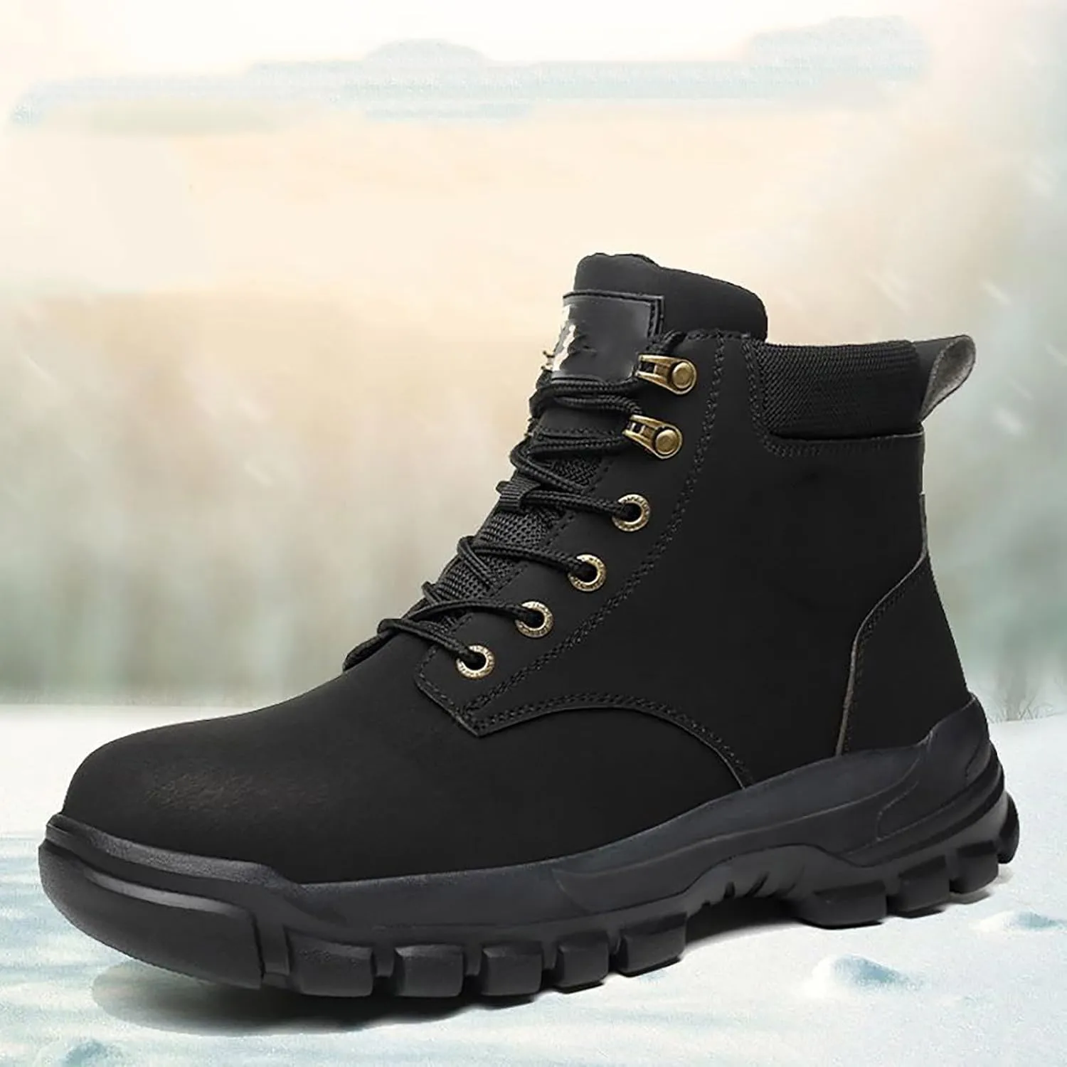 Mens Work Boots Soft Toe Hiking Sneakers Shoes with Fur Lined Women Safety Toe Shoes Insulated Waterproof Outdoor Work Botas Lightweight Hike Grounded Footwear
