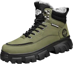 Men's Work Boots Soft Toe Hiking Sneakers Zip Up Fur Lined Womens Safety Toe Shoes Wide Width Platform Shoes Slip Resistant Safety Hike Grounded Footwear