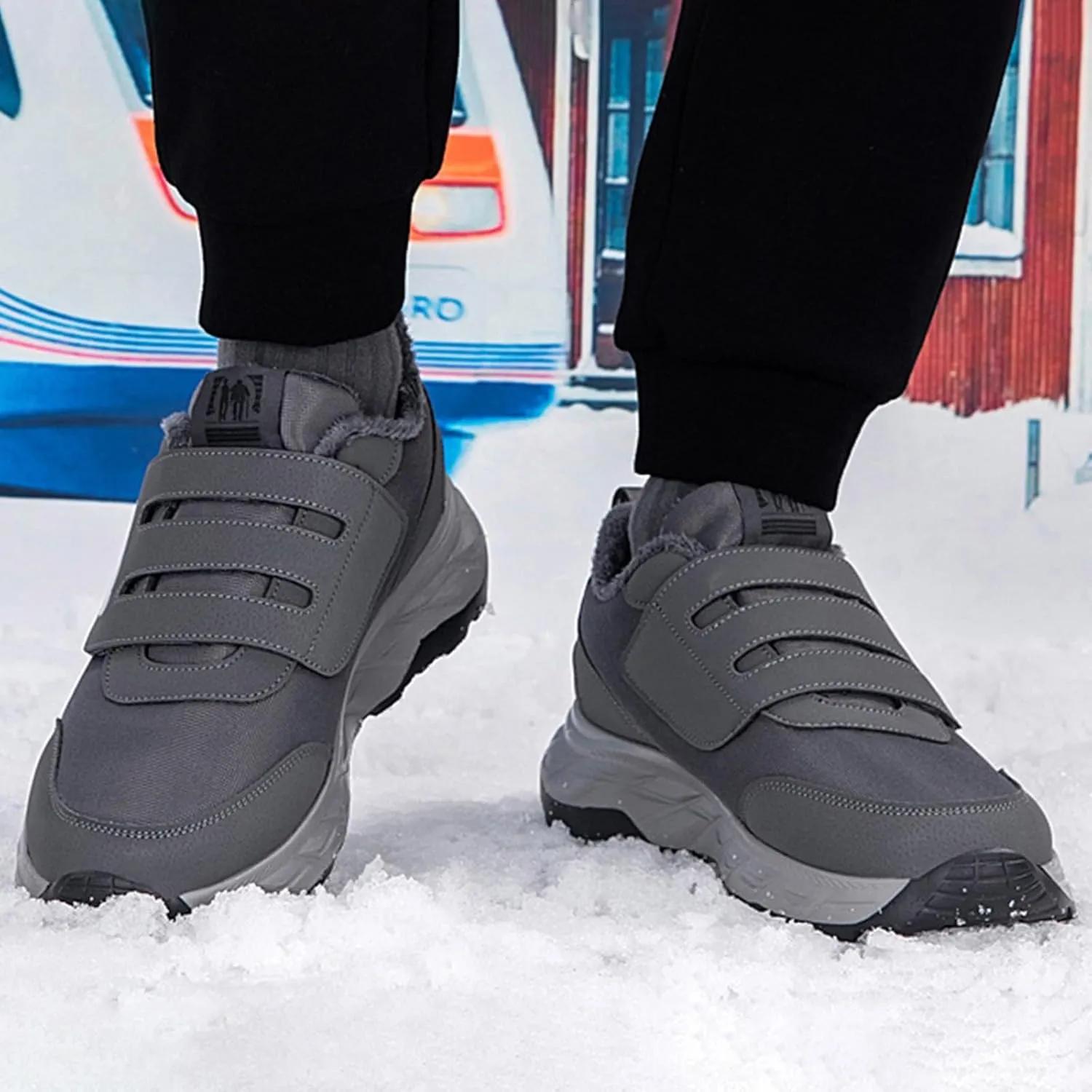 Men's Work Boots Steel Toe Hiking Sneakers Warm Fur Lined Women's Safety Shoes Nonslip Platform Sneakers Indestructible Hike Grounded Footwear