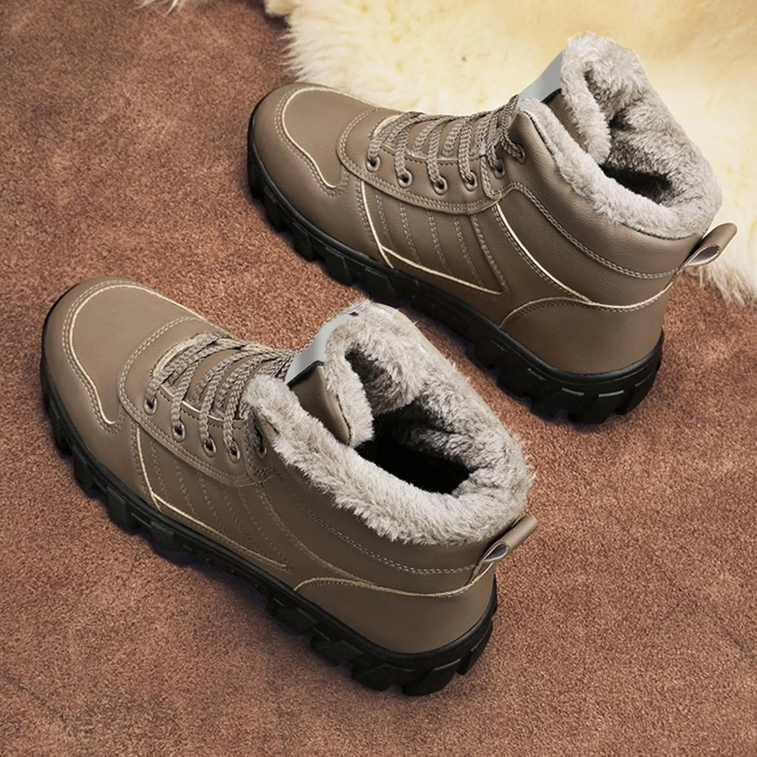 Men's Work Boots Wide Width Hiking Sneakers with Warm Fur Lining Women's Working Shoes Food Service Non Slip Shoes Food Service Waterproof Hike Grounded Footwear