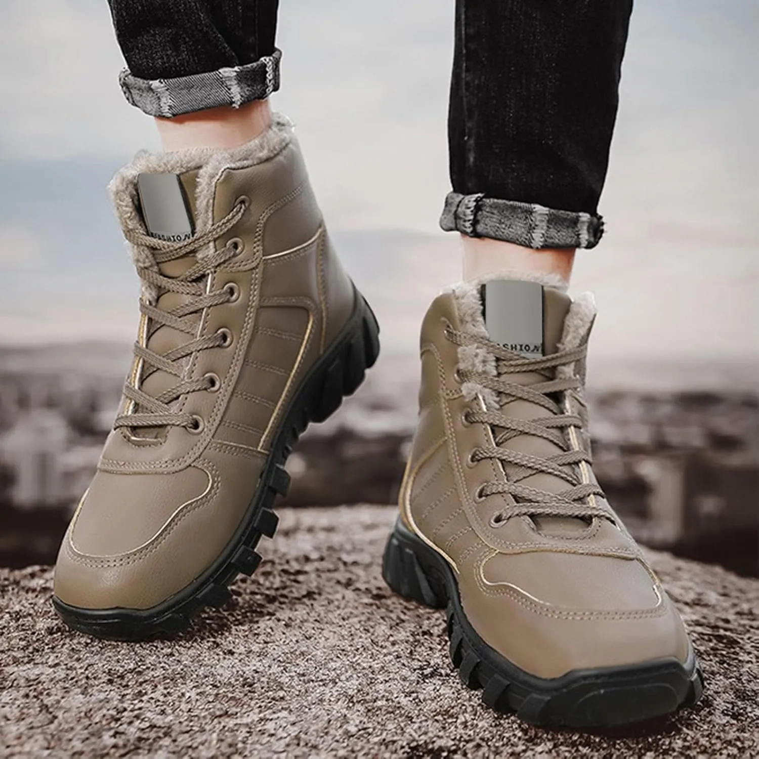 Men's Work Boots Wide Width Hiking Sneakers with Warm Fur Lining Women's Working Shoes Food Service Non Slip Shoes Food Service Waterproof Hike Grounded Footwear