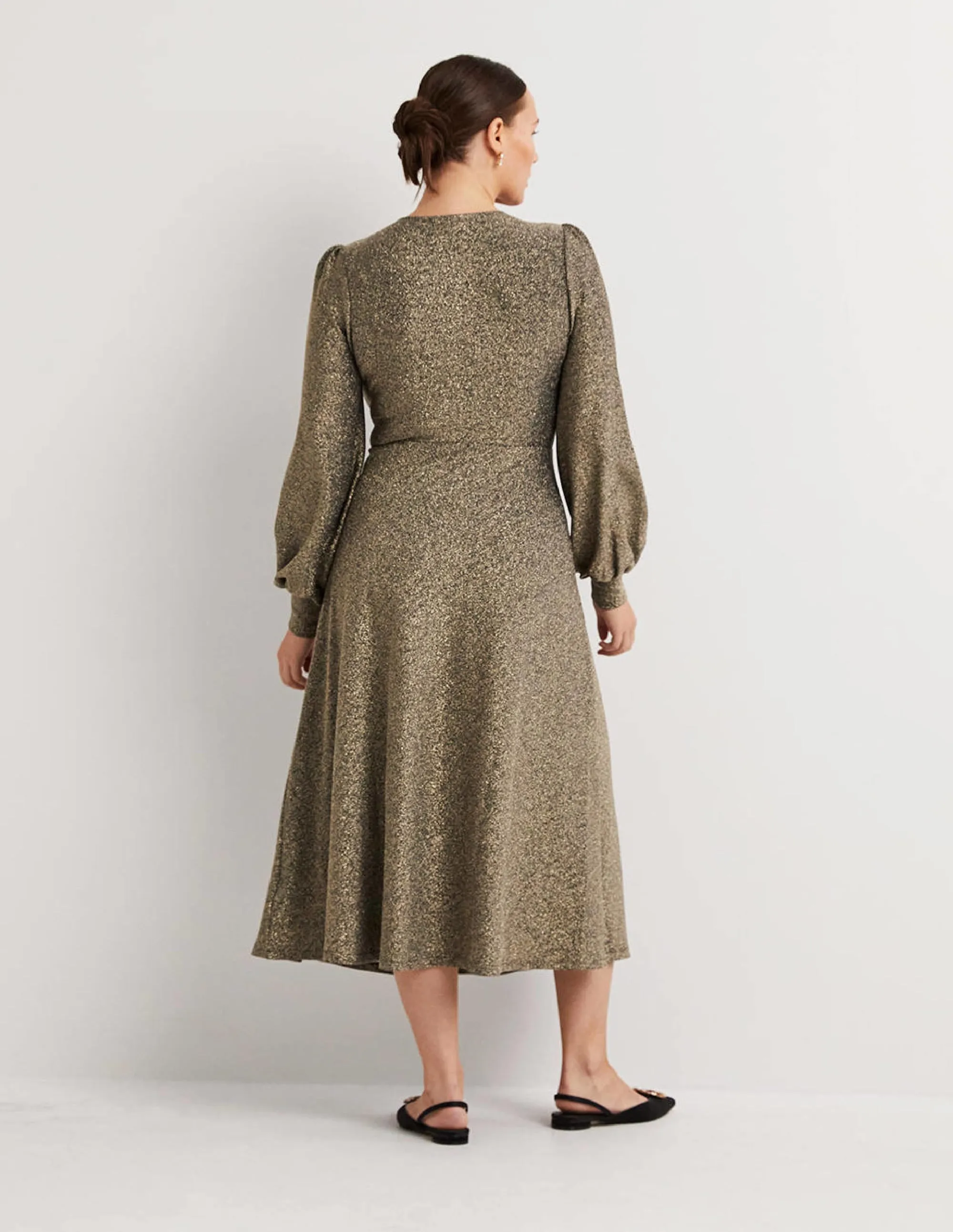 Metallic Jersey Midi Dress-Gold Sparkle