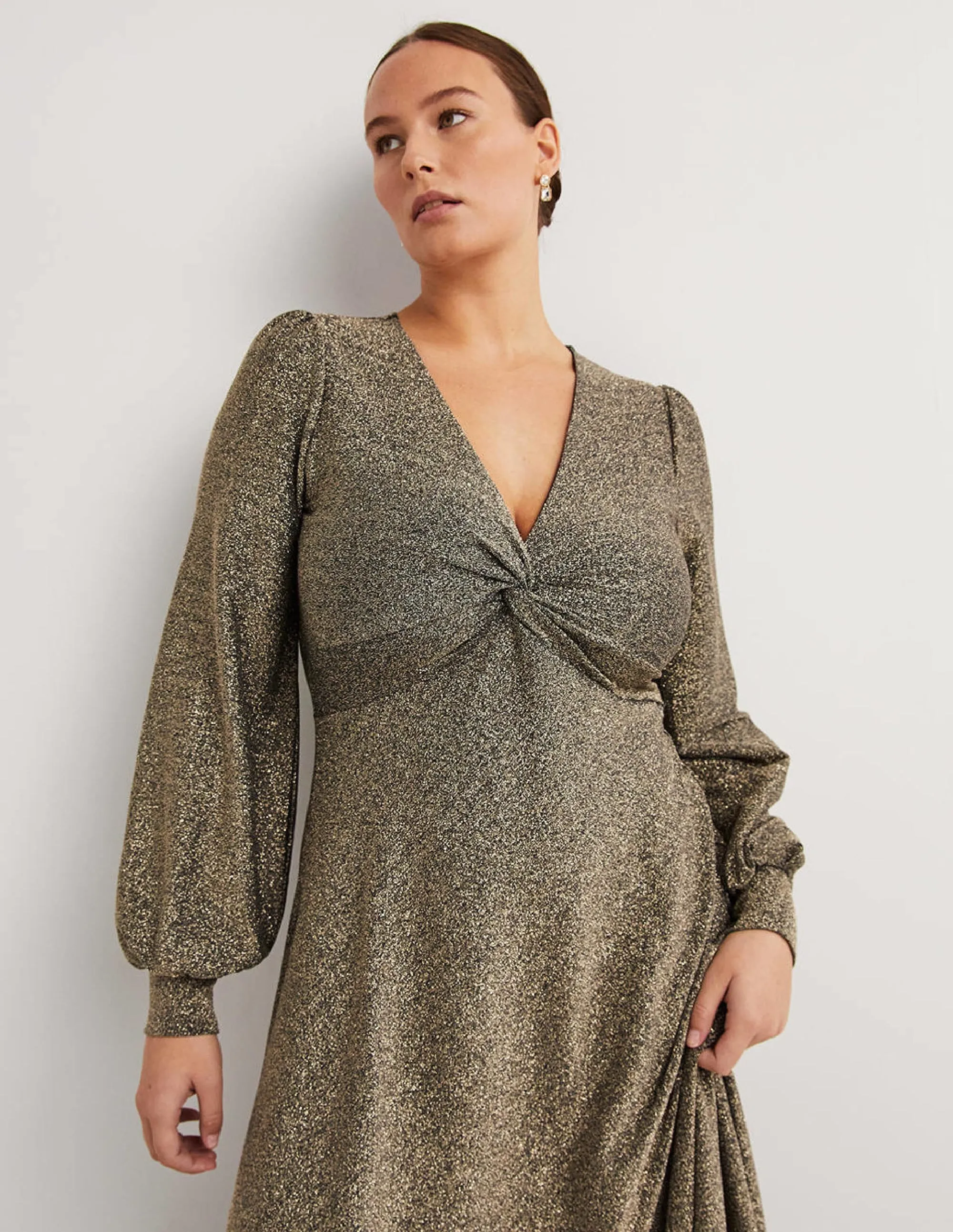 Metallic Jersey Midi Dress-Gold Sparkle