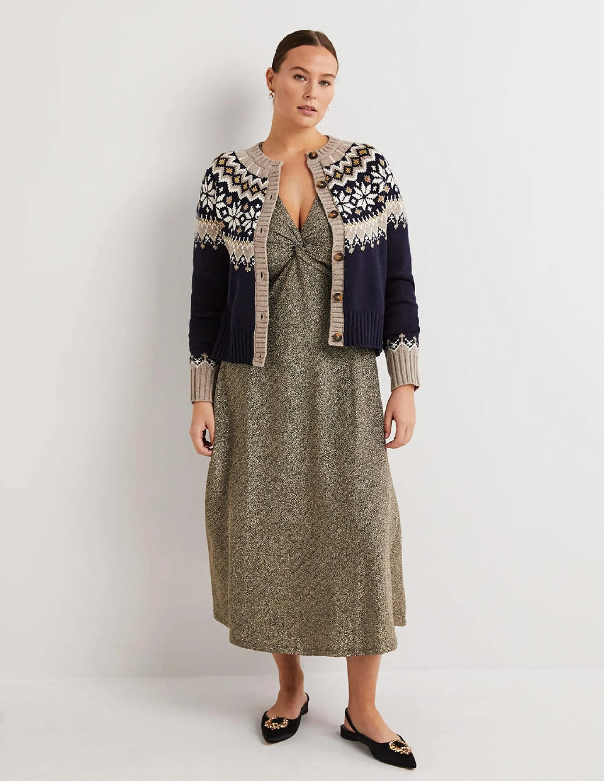 Metallic Jersey Midi Dress-Gold Sparkle