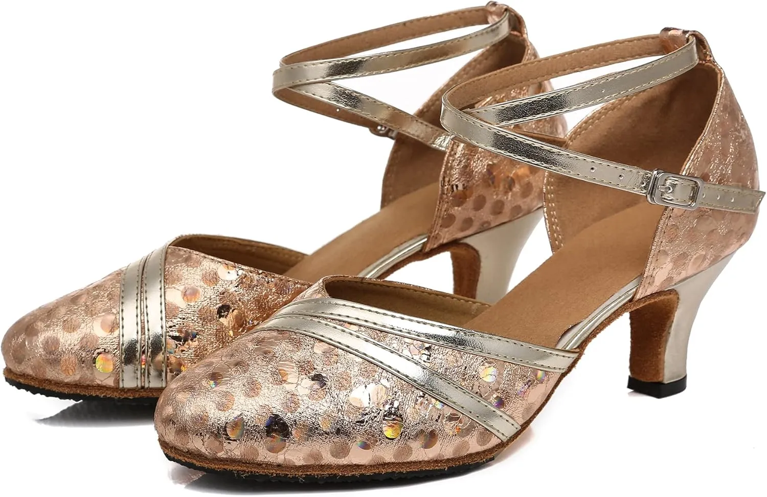 Minishion Comfortable Dance Shoes for Women Dots Mid Heel Practice Dancing Pumps L476