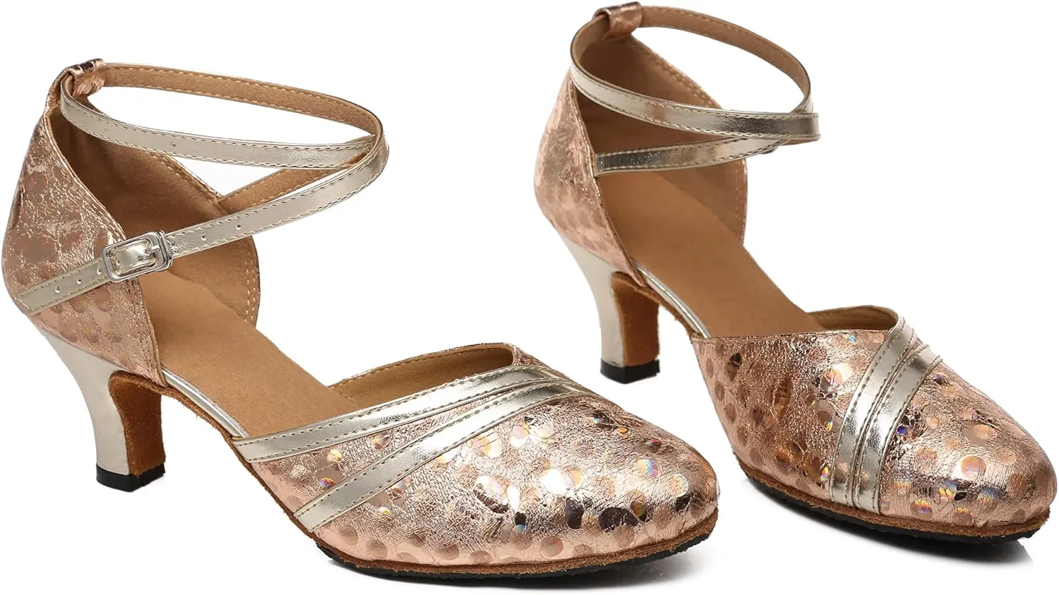 Minishion Comfortable Dance Shoes for Women Dots Mid Heel Practice Dancing Pumps L476