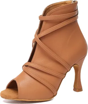 Minishion Comfortable Dance Shoes for Women Sexy Peep Toe Wedding Evening Ankle Booties