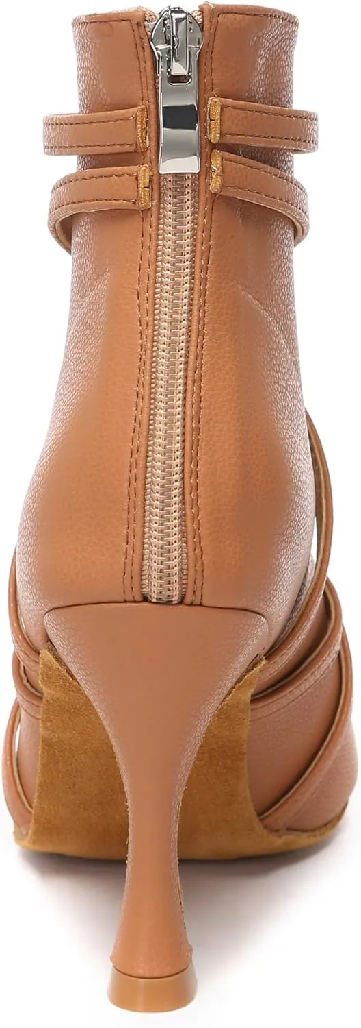 Minishion Comfortable Dance Shoes for Women Sexy Peep Toe Wedding Evening Ankle Booties