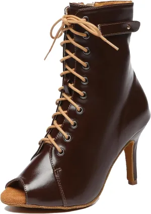 Minishion Comfortable Dance Shoes for Women Sexy Peep Toe Wedding Evening Ankle Booties