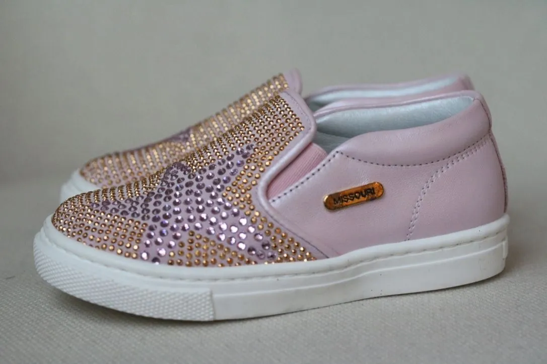 MISSOURI BABY GIRLS PINK DIAMANTE SLIP ON SHOES EU 22 UK 5
