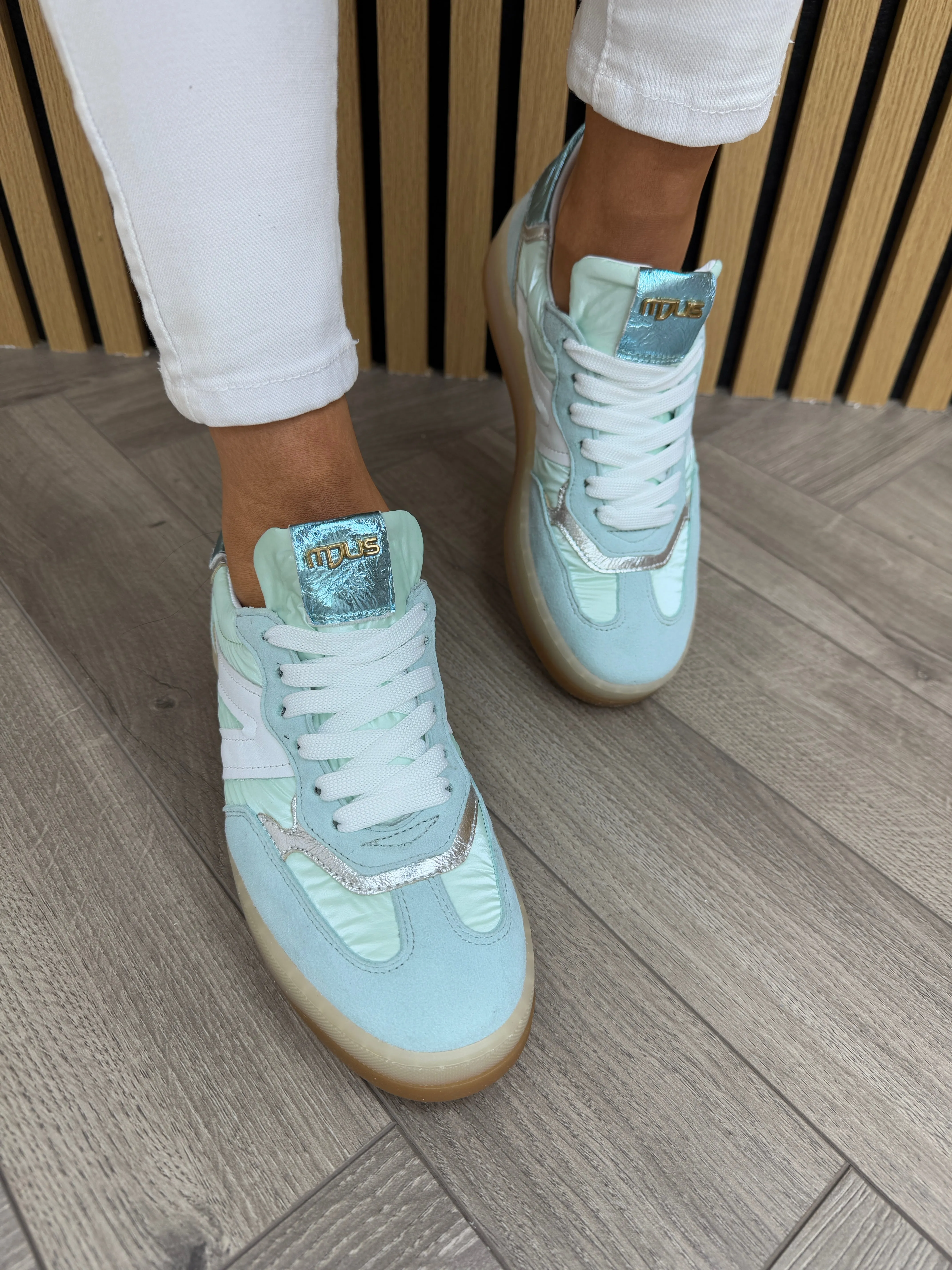 MJUS (SS25) Lace Up Trainer With Metallic Insert L661100 - Lake/Salvia/Argento (Mj2)