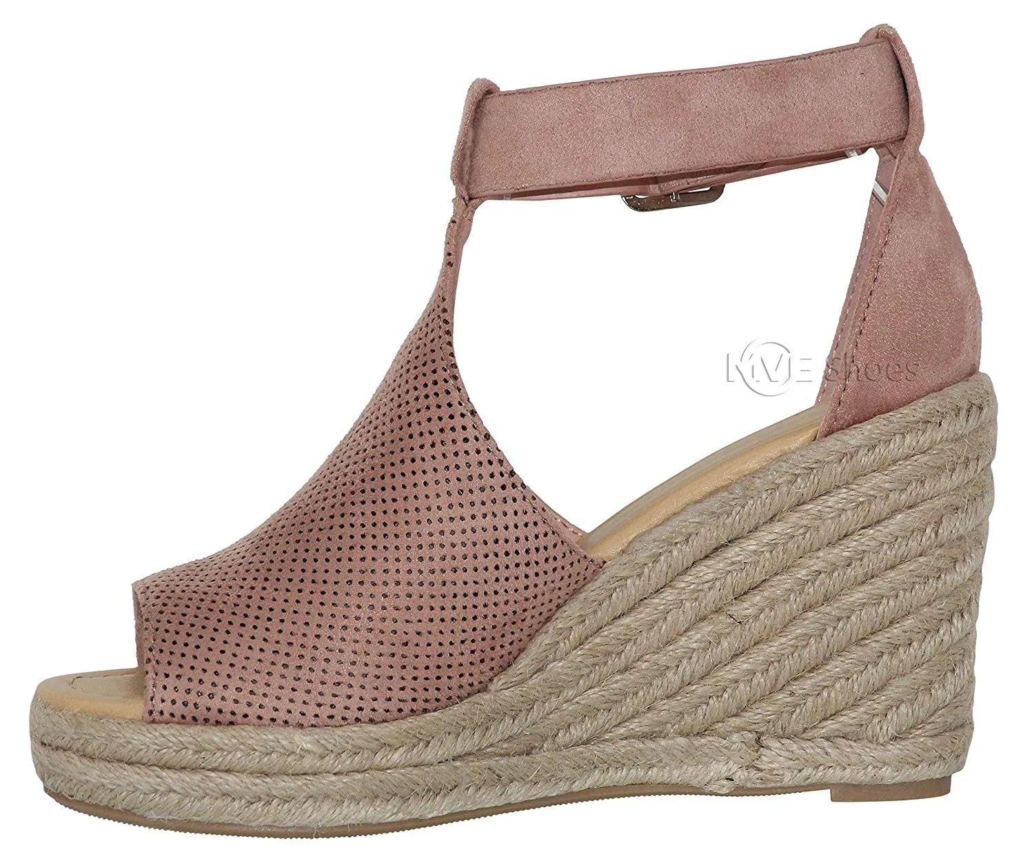 MVE Shoes Womens Comfortable Open Toe Adjustable Ankle Strap Wedge