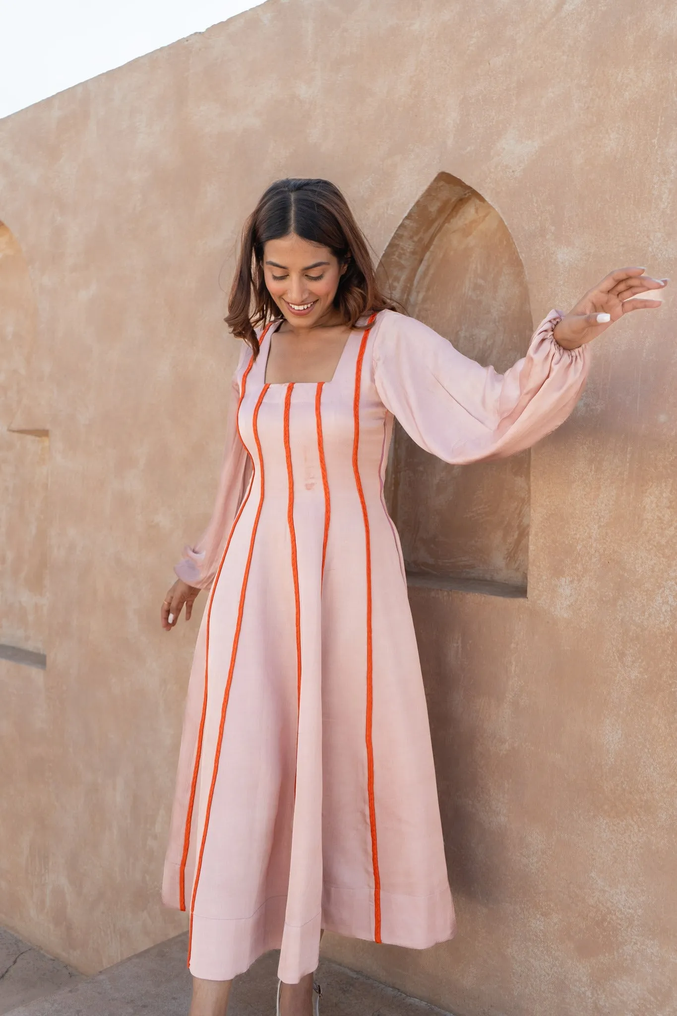 Pink Maxi Dress-Orange Braids