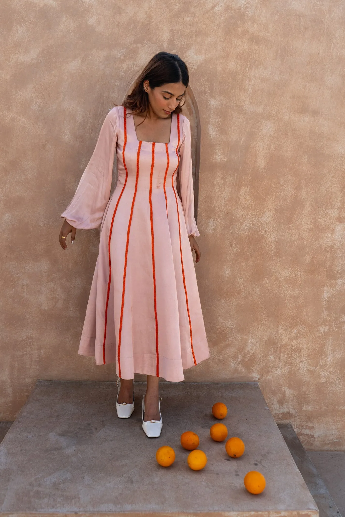 Pink Maxi Dress-Orange Braids