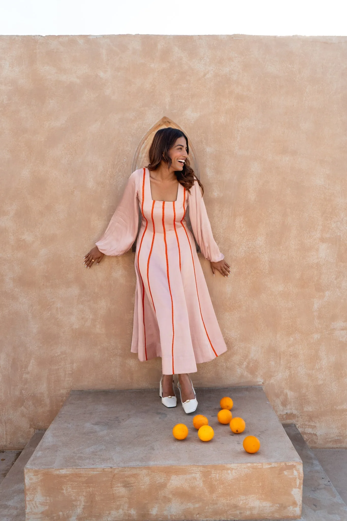 Pink Maxi Dress-Orange Braids