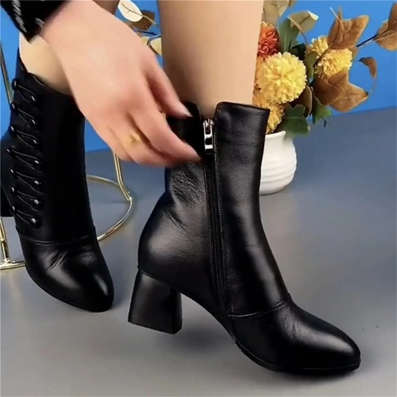 Platform Boots for Women Ankle Dress Booties for Women 2024 Womens Cowboy Boots Brown Ankle Bootie for Women with Heel Comfy Soft Cover Heel Round Toe Suede Stacked Heel