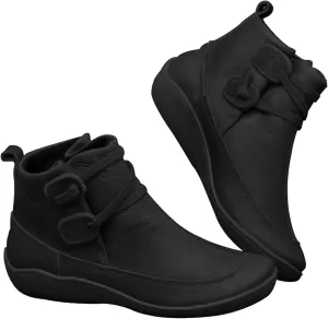 Platform Boots for Women Ankle Womens Booties Fall Womens Cowboy Boots Short Womens Bootie Round Toe Solid Color Comfy Casual Slip on Pointed Toe Leather Casual