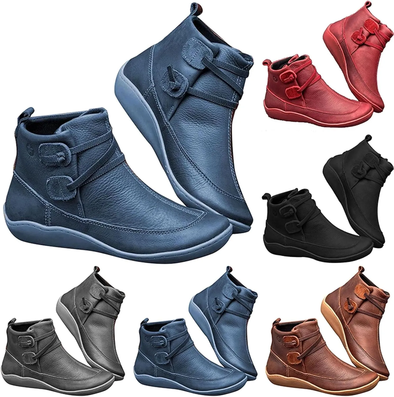 Platform Boots for Women Ankle Womens Booties Fall Womens Cowboy Boots Short Womens Bootie Round Toe Solid Color Comfy Casual Slip on Pointed Toe Leather Casual