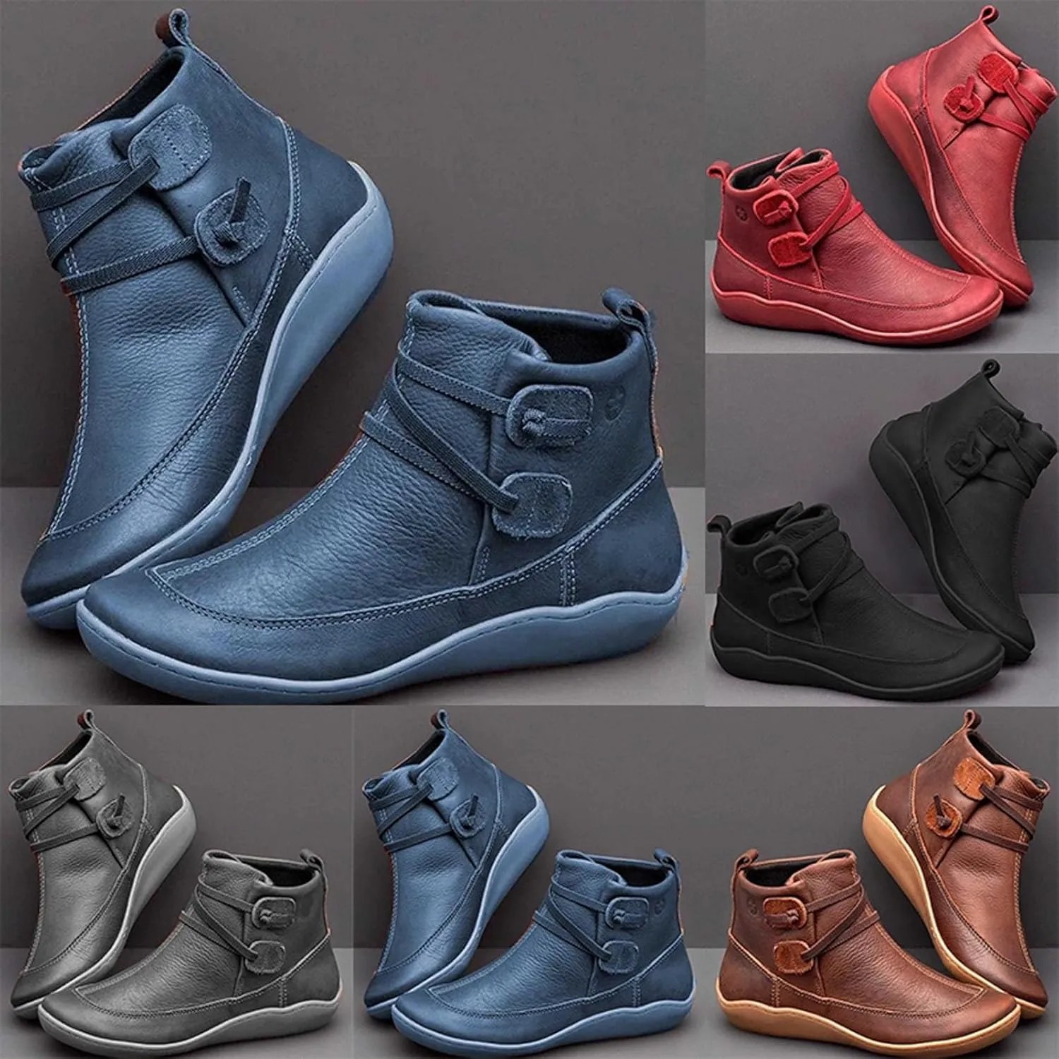 Platform Boots for Women Ankle Womens Booties Fall Womens Cowboy Boots Short Womens Bootie Round Toe Solid Color Comfy Casual Slip on Pointed Toe Leather Casual