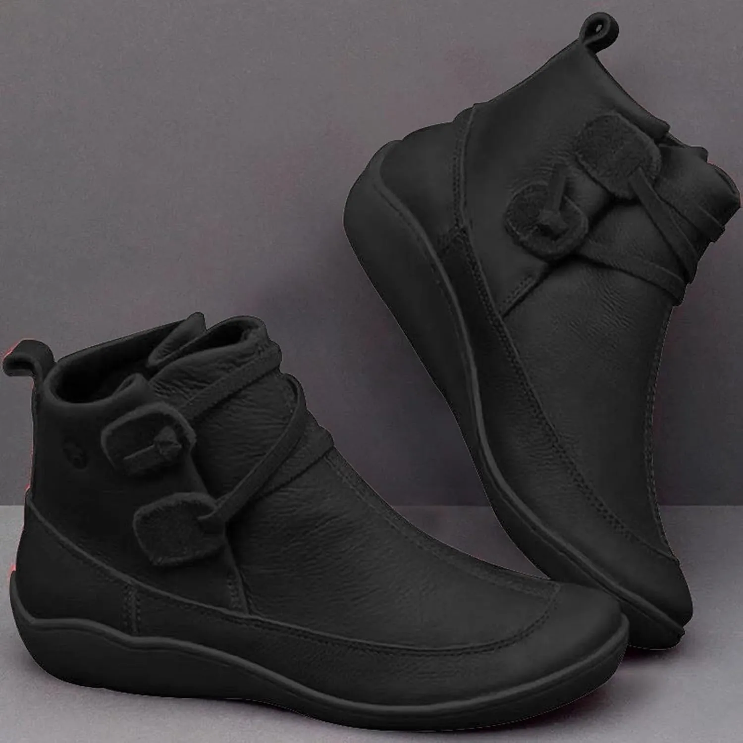 Platform Boots for Women Ankle Womens Booties Fall Womens Cowboy Boots Short Womens Bootie Round Toe Solid Color Comfy Casual Slip on Pointed Toe Leather Casual