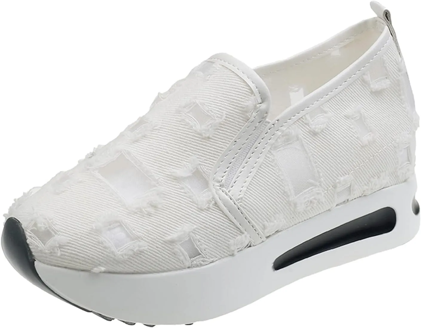 Platform Wedge Sneakers for Women Floral Embroidery Breathable Sheer Mesh Lace Sneakers Mesh Air Comfort Chunky Sole Hidden High Heels Slip On Loafers Dressy Casual Walking Shoes