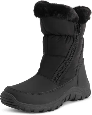 POLAR Womens Memory Foam Twin Zip Opening Pull On Nylon Waterproof Thick Faux Fur Lined Winter Rain Snow Boots - Black - EU39/US8 - YC0663