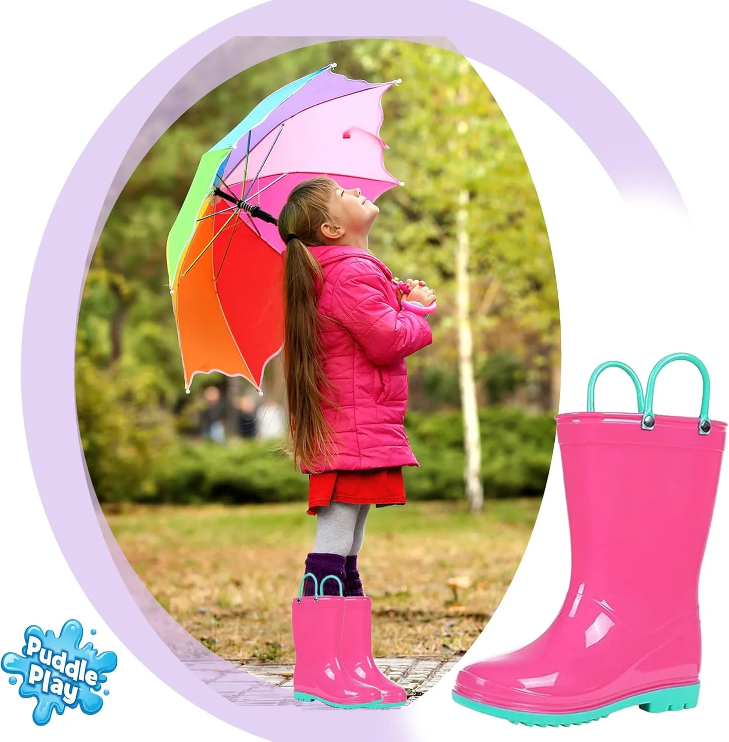 Puddle Play Toddler and Kids Waterproof PVC Rain Boots with Easy-On Handles  Lightweight Slip-Resistant Outdoor Boots for Boys and Girls