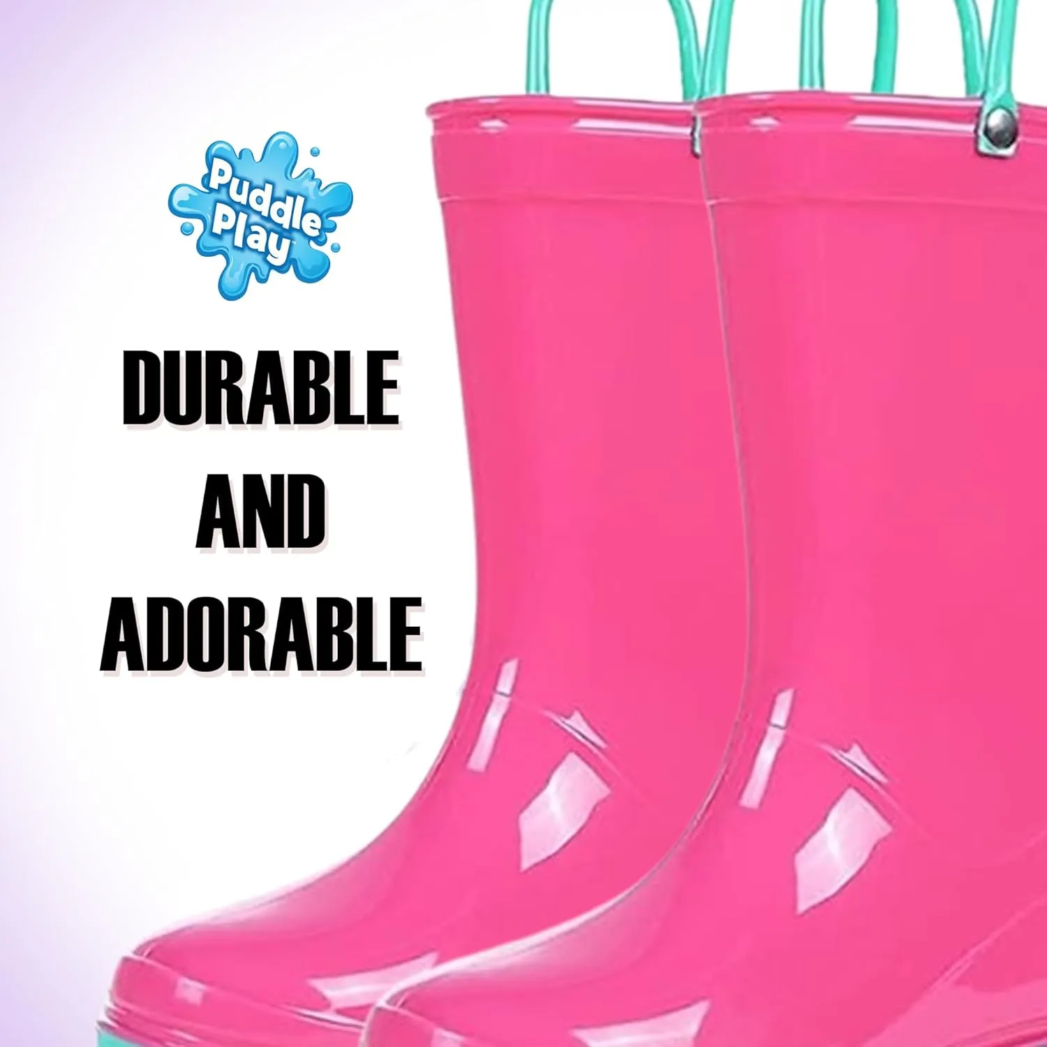 Puddle Play Toddler and Kids Waterproof PVC Rain Boots with Easy-On Handles  Lightweight Slip-Resistant Outdoor Boots for Boys and Girls