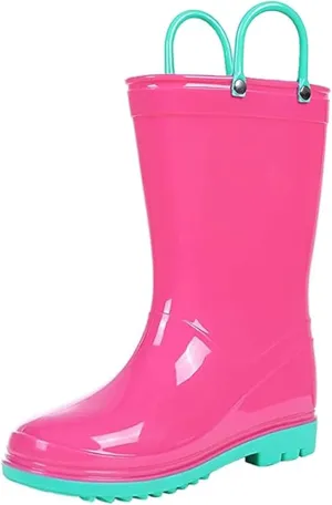 Puddle Play Toddler and Kids Waterproof PVC Rain Boots with Easy-On Handles  Lightweight Slip-Resistant Outdoor Boots for Boys and Girls