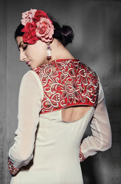 Red & White Georgette Designer Kurti