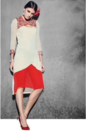 Red & White Georgette Designer Kurti
